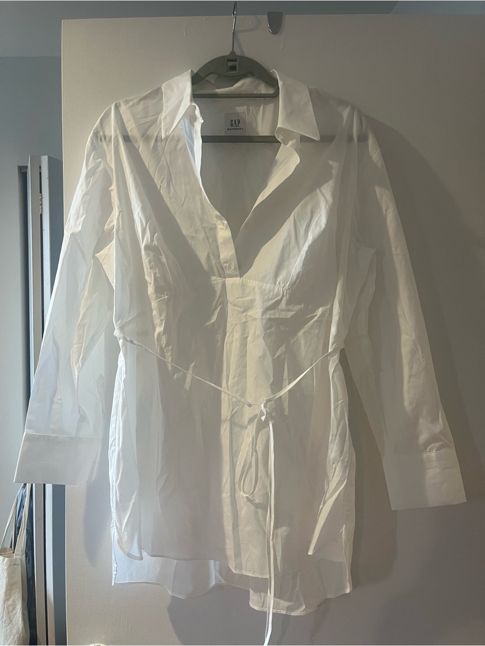 GAP Maternity White Tie-Waist Poplin Blouse